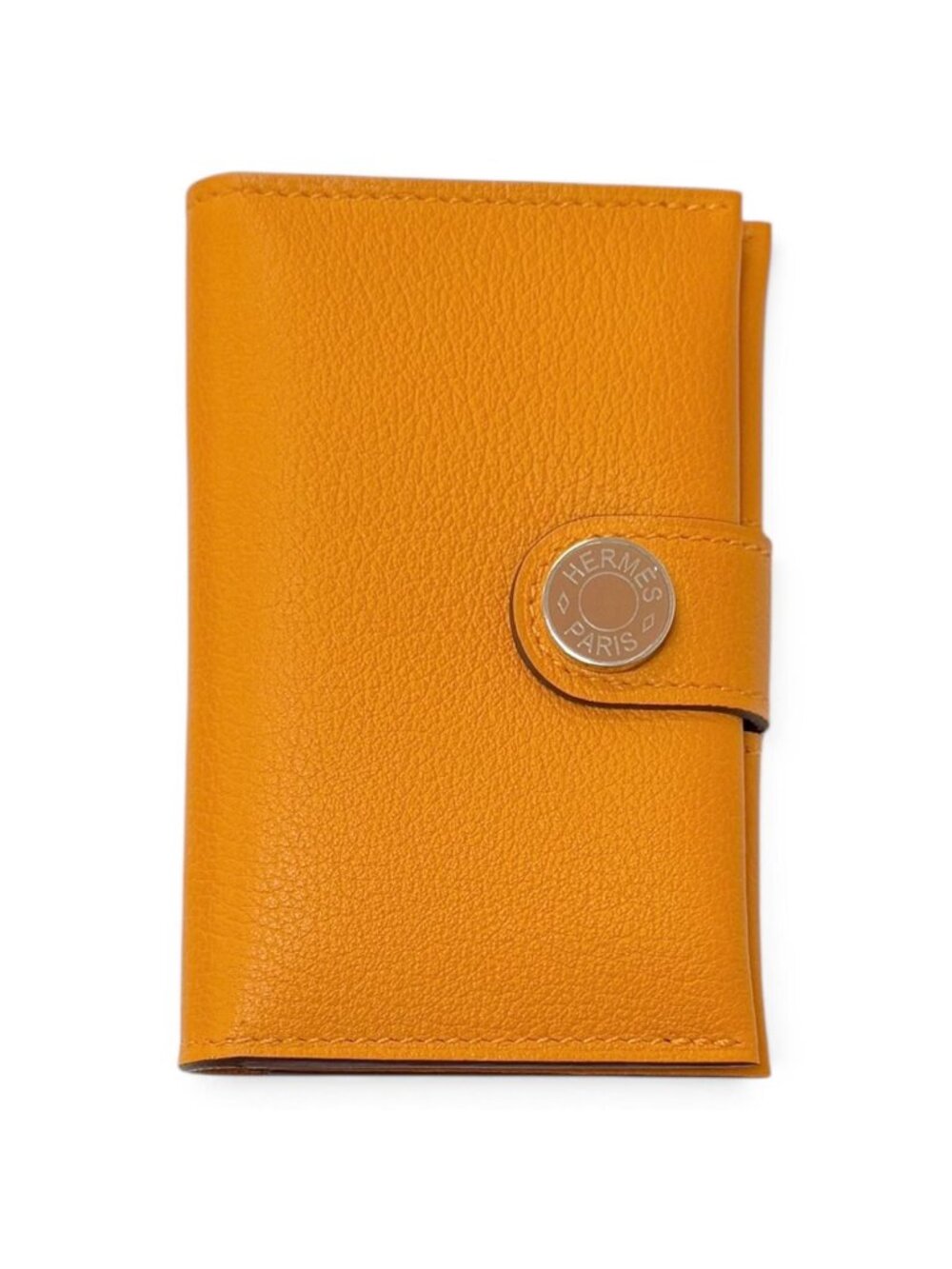 Hermes Evercolor Clou de Selle Leather Card Case Apricot Gold